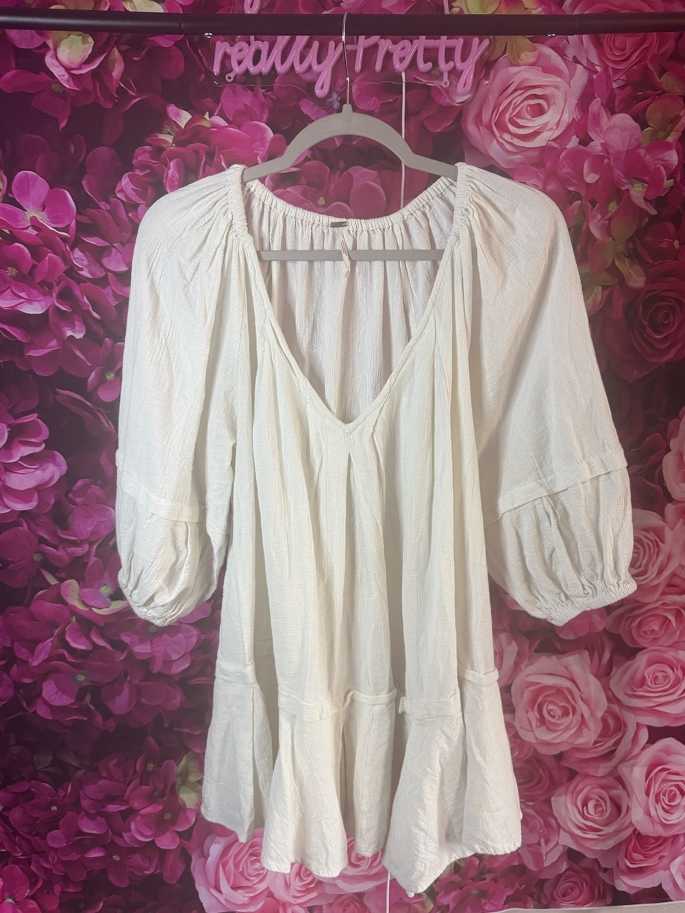 Free People Cream Boho V-Neck Peasant Tunic